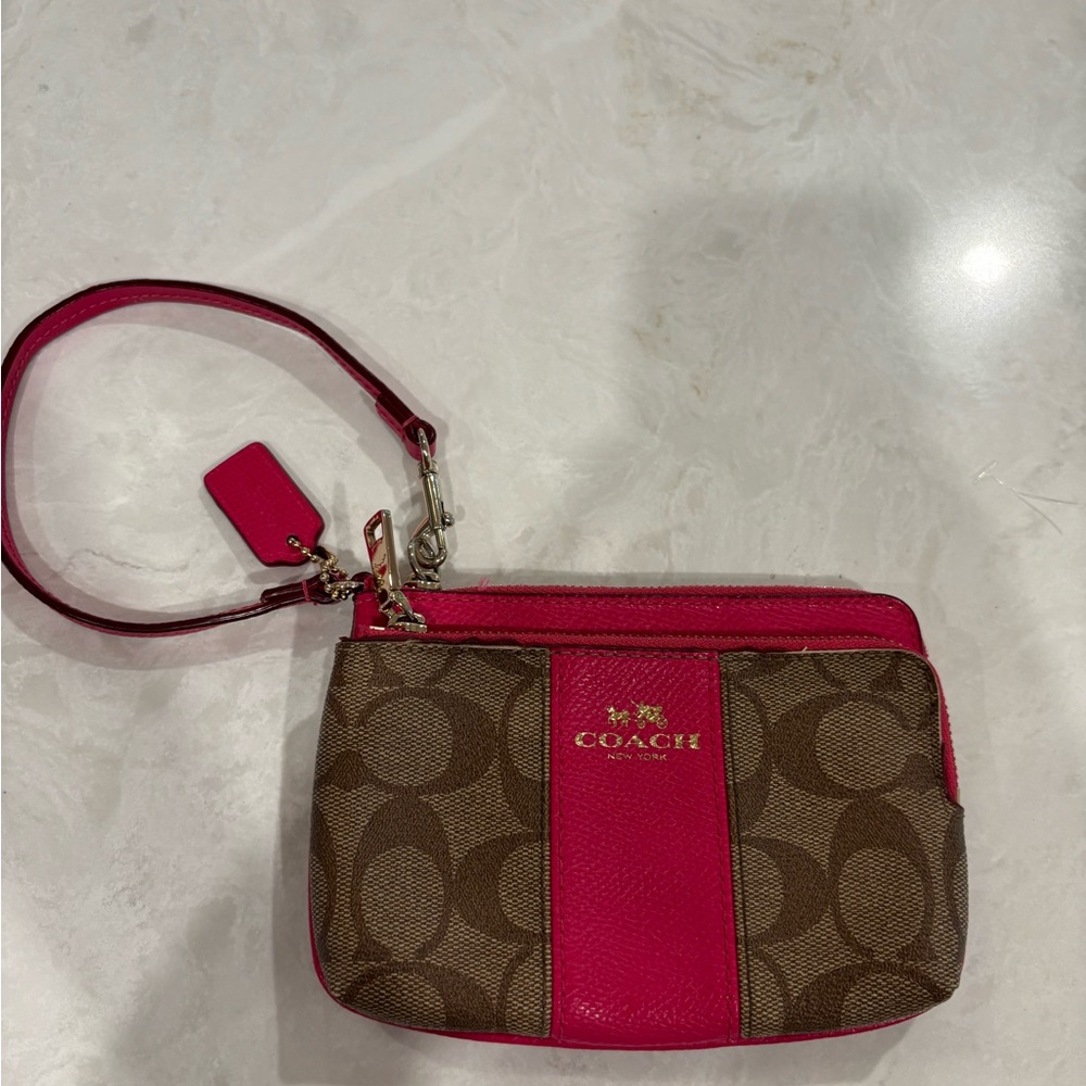 Coach Pink and Brown Signature Wristlet